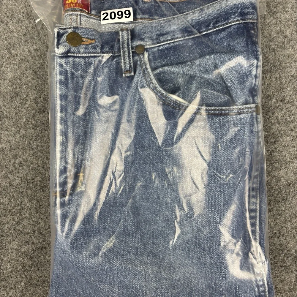 Wrangler 36MWZ Slim Fit Jeans Mens 35x32 Cowboy Cut Medium Wash Blue Western EUC